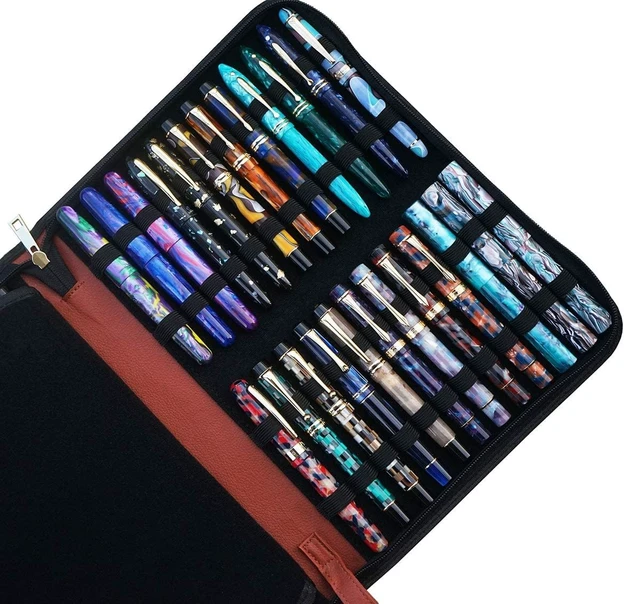 Alt view image 3 of 7 - Large Capacity Fountain Pen Case PU Leather Coffee Color 48 Slots pen pouch bag