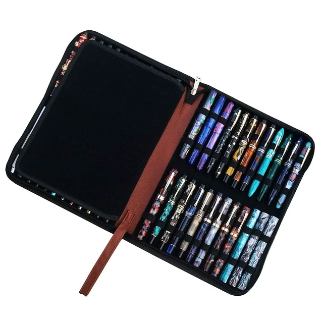 Alt view image 4 of 7 - Large Capacity Fountain Pen Case PU Leather Coffee Color 48 Slots pen pouch bag