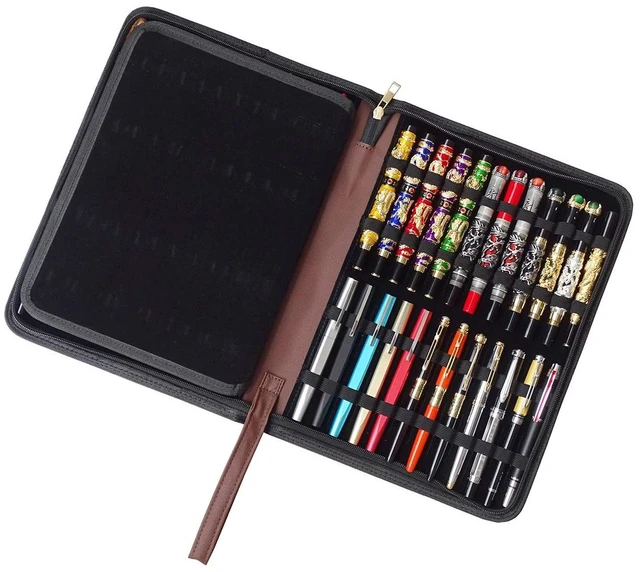 Main image of 48 Fountain Pen Case, Rollerball Pen Holder PU Leather Bag Pouch Large Capacity for Your Collection - Brown