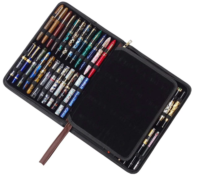 Alt view image 6 of 7 - 48 Fountain Pen Case, Rollerball Pen Holder PU Leather Bag Pouch Large Capacity for Your Collection - Brown