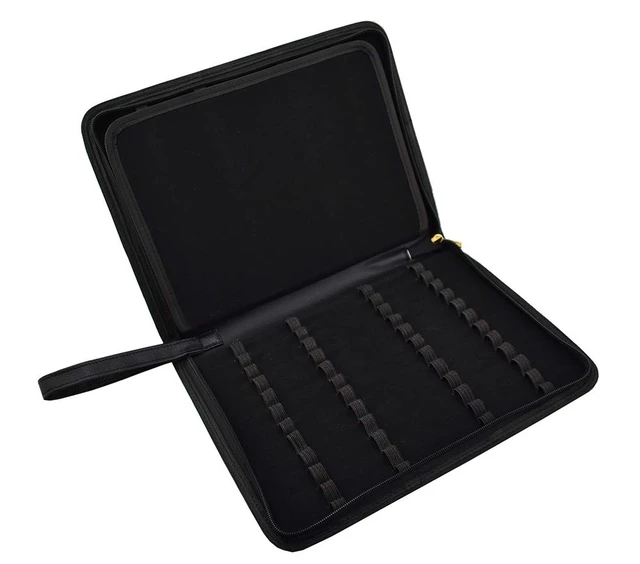 Alt view image 3 of 7 - 48 Fountain Pen Case PU Leather, Rollerball Pen Display Holder Bag, Pouch Large Capacity for your Collection - Black