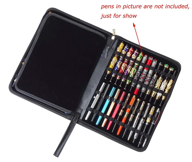 Alt view image 2 of 7 - 48 Fountain Pen Case PU Leather, Rollerball Pen Display Holder Bag, Pouch Large Capacity for your Collection - Black