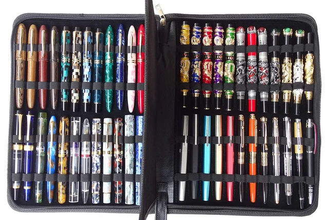 Alt view image 6 of 7 - 48 Fountain Pen Case PU Leather, Rollerball Pen Display Holder Bag, Pouch Large Capacity for your Collection - Black
