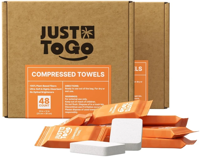 Main image of Compressed Towel Tablets, Disposable Coin Tissue for Travel, Portable Face Towels 10x12 Inch, Soft Durable Compressed Towels for Camping Outdoor On The Go (96 Cts)