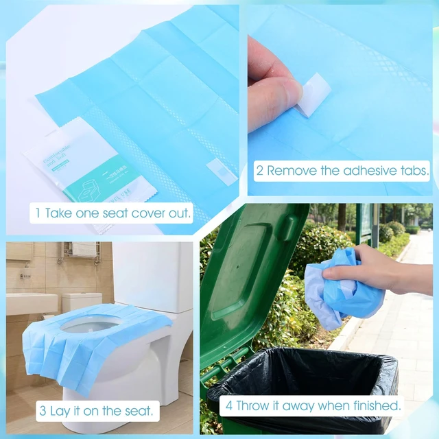 Alt view image 4 of 7 - 100 Pack Disposable Toilet Seat Covers 16x24 Inch Travel Toilet Covers | Individually Wrapped, Extra Large, Potty Liners, Portable Travel Seat Cover, Waterproof