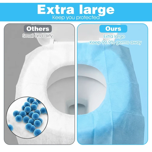 Alt view image 5 of 7 - 100 Pack Disposable Toilet Seat Covers 16x24 Inch Travel Toilet Covers | Individually Wrapped, Extra Large, Potty Liners, Portable Travel Seat Cover, Waterproof