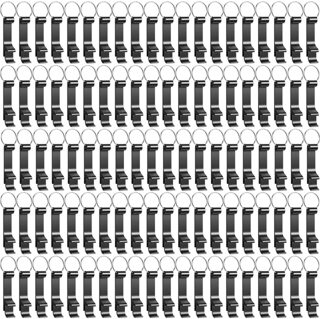 Main image of 100 Pack Bottle Opener Keychain Bulk Black Metal Pocket Can Opener Key Chain Ring Wine Beer Beverage Heavy Duty Aluminum Bottle Openers Destapadores De Cerveza for Bar Bartender Wedding Party Gifts