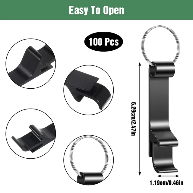 Alt view image 2 of 7 - 100 Pack Bottle Opener Keychain Bulk Black Metal Pocket Can Opener Key Chain Ring Wine Beer Beverage Heavy Duty Aluminum Bottle Openers Destapadores De Cerveza for Bar Bartender Wedding Party Gifts