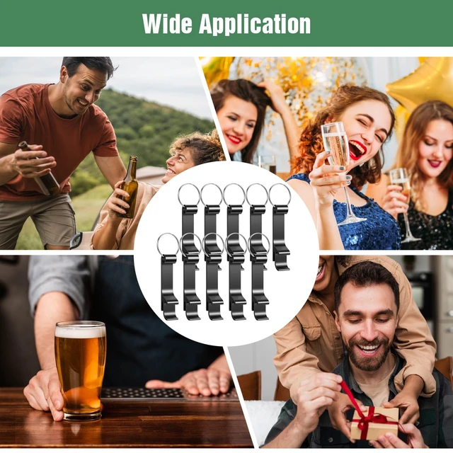 Alt view image 6 of 7 - 100 Pack Bottle Opener Keychain Bulk Black Metal Pocket Can Opener Key Chain Ring Wine Beer Beverage Heavy Duty Aluminum Bottle Openers Destapadores De Cerveza for Bar Bartender Wedding Party Gifts