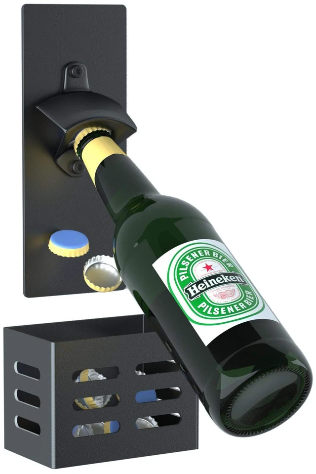 Main image of Magnetic Bottle Opener Wall Mounted with Cap Catcher (black) | Man Cave Accessories Removable Wall Mounted Beer Bottle Opener for Kitchen Fridge, Beer Gifts for Men