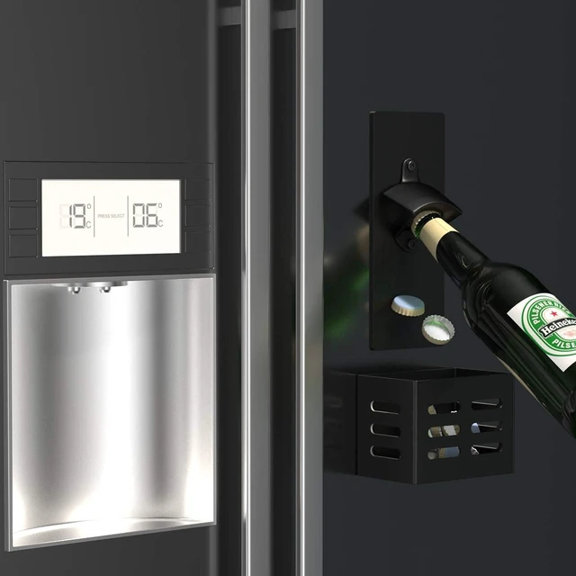 Alt view image 6 of 7 - Magnetic Bottle Opener Wall Mounted with Cap Catcher (black) | Man Cave Accessories Removable Wall Mounted Beer Bottle Opener for Kitchen Fridge, Beer Gifts for Men