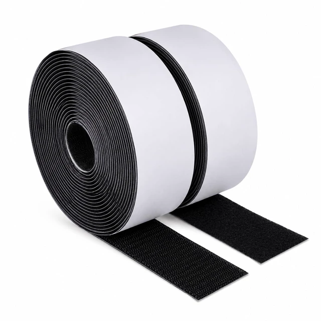 Main image of Hook and Loop Tape 2 Inch x 23 Feet Each Roll, Black | Industrial Self Adhesive, CE Certified, Heavy Duty, Strong Hold, Easy Use for Indoor Remotes, Curtains & Outdoor Signs