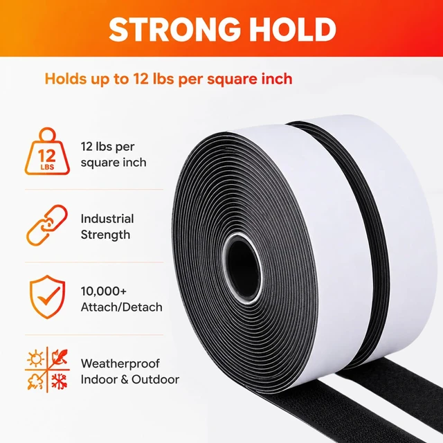 Alt view image 5 of 7 - Hook and Loop Tape 2 Inch x 23 Feet Each Roll, Black | Industrial Self Adhesive, CE Certified, Heavy Duty, Strong Hold, Easy Use for Indoor Remotes, Curtains & Outdoor Signs