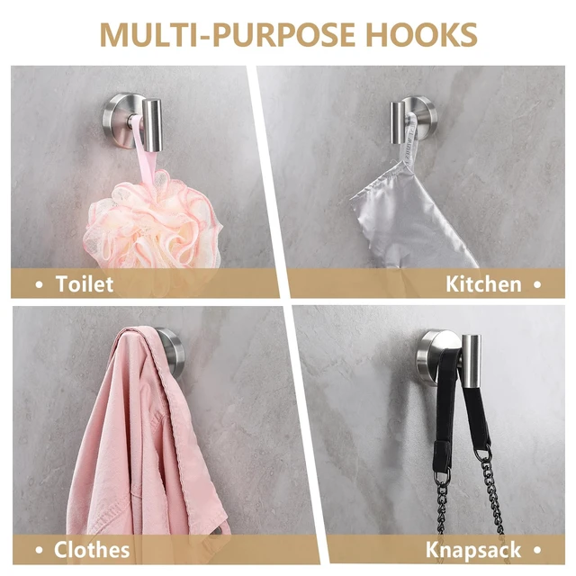 Alt view image 3 of 7 - Towel Hooks Shower Suction Hook Towel Hanger for Bathroom Hanging Coat, Robe, Removable Wall Mounted Hook for Bedroom Kitchen Hotel Pool Brushed Nickel(4-Pack)