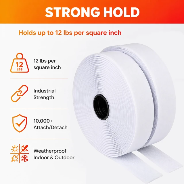 Alt view image 5 of 7 - Hook and Loop Tape 2 Inch x 23 Feet Each Roll, White | Industrial Self Adhesive, CE Certified, Heavy Duty, Strong Hold, Easy Use for Indoor Remotes, Curtains & Outdoor Signs