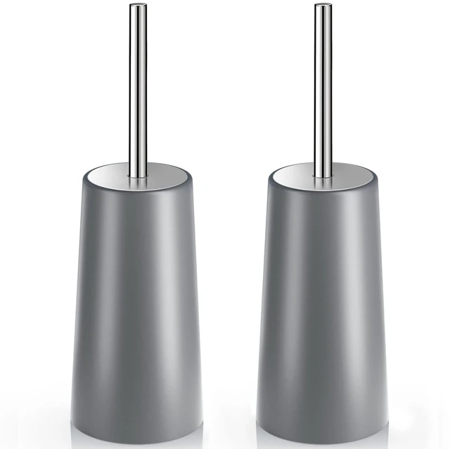 Main image of Toilet Brush and Holder, 2 Pack Toilet Brush with 304 Stainless Steel Long Handle, Toilet Bowl Brush for Bathroom Toilet-Ergonomic, Elegant,Durable (Grey)