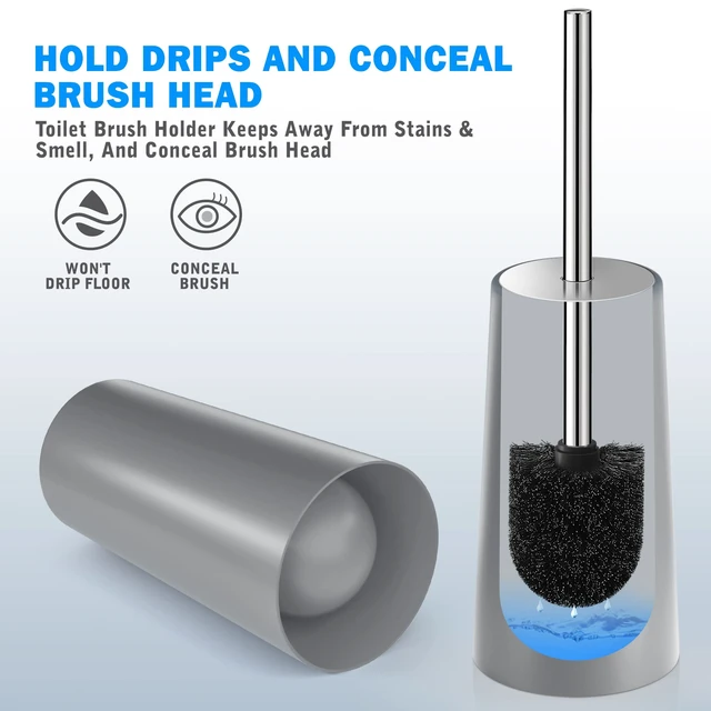 Alt view image 5 of 7 - Toilet Brush and Holder, 2 Pack Toilet Brush with 304 Stainless Steel Long Handle, Toilet Bowl Brush for Bathroom Toilet-Ergonomic, Elegant,Durable (Grey)