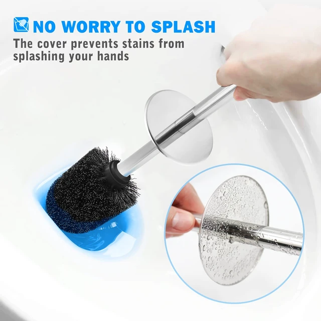 Alt view image 3 of 7 - Toilet Brush and Holder, 2 Pack Toilet Brush with 304 Stainless Steel Long Handle, Toilet Bowl Brush for Bathroom Toilet-Ergonomic, Elegant,Durable (Grey)