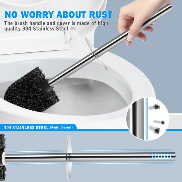 Alt view image 4 of 7 - Toilet Brush and Holder, 2 Pack Toilet Brush with 304 Stainless Steel Long Handle, Toilet Bowl Brush for Bathroom Toilet-Ergonomic, Elegant,Durable (Grey)