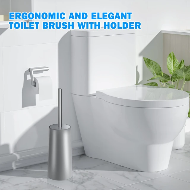 Alt view image 6 of 7 - Toilet Brush and Holder, 2 Pack Toilet Brush with 304 Stainless Steel Long Handle, Toilet Bowl Brush for Bathroom Toilet-Ergonomic, Elegant,Durable (Grey)