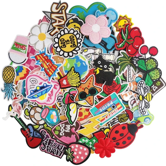 Main image of 100Pcs Random Assorted Styles Embroidered Patches, Sew on/Iron on Patch Applique for Clothes, Dress, Hat, Jeans, DIY Accessories