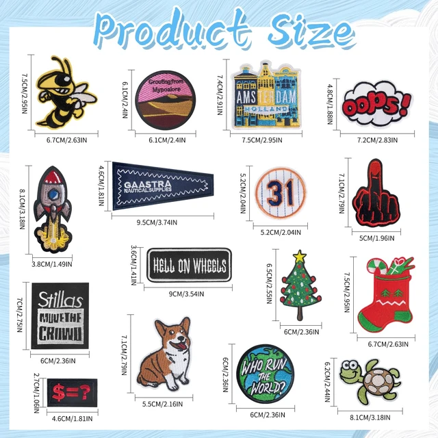 Alt view image 2 of 6 - 100Pcs Random Assorted Styles Embroidered Patches, Sew on/Iron on Patch Applique for Clothes, Dress, Hat, Jeans, DIY Accessories