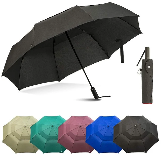 Main image of Portobello Large Umbrella For Rain - Big 54 Inch Double Vented Canopy, Folds Into Travel Size, Big Enough To Fit In 2 Adults, Heavy Duty, Sturdy, Windproof W/Auto Open Close (Black)