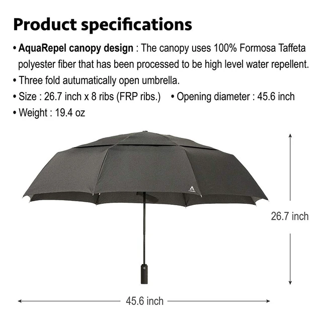 Alt view image 5 of 7 - Portobello Large Umbrella For Rain - Big 54 Inch Double Vented Canopy, Folds Into Travel Size, Big Enough To Fit In 2 Adults, Heavy Duty, Sturdy, Windproof W/Auto Open Close (Black)