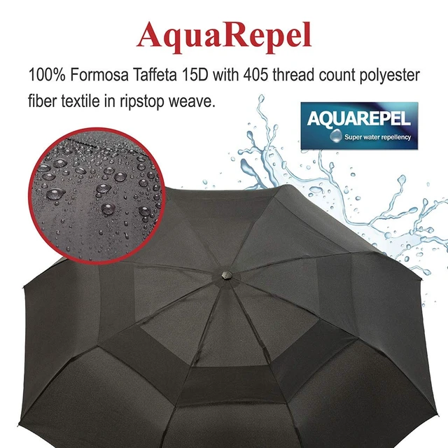 Alt view image 6 of 7 - Portobello Large Umbrella For Rain - Big 54 Inch Double Vented Canopy, Folds Into Travel Size, Big Enough To Fit In 2 Adults, Heavy Duty, Sturdy, Windproof W/Auto Open Close (Black)