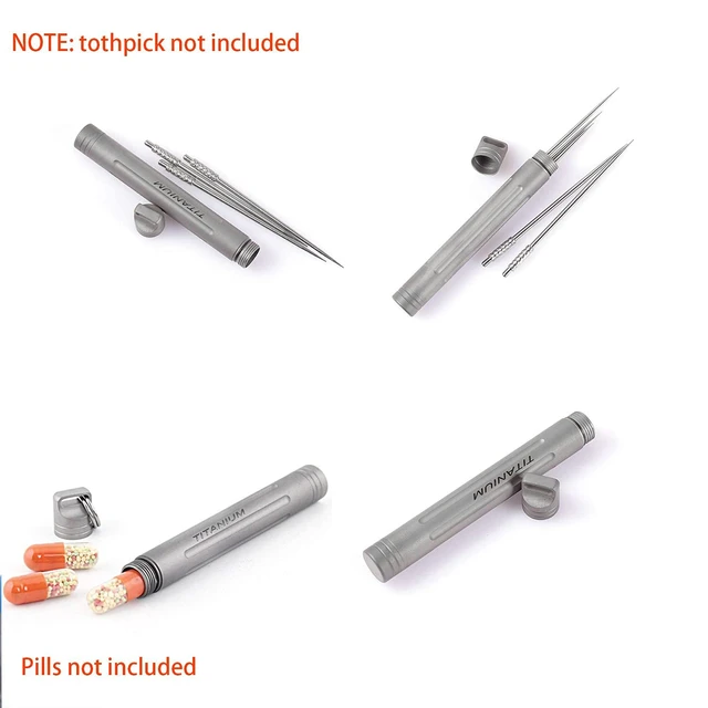 Alt view image 3 of 7 - Titanium Portable Toothpick Holder, Waterproof Tooth Pick Case | Ultra-light Rust Corrosion Resistant, Rubber O-Ring Airtight Waterproof, for Camping Fishing Travel Outdoor Daily Carry