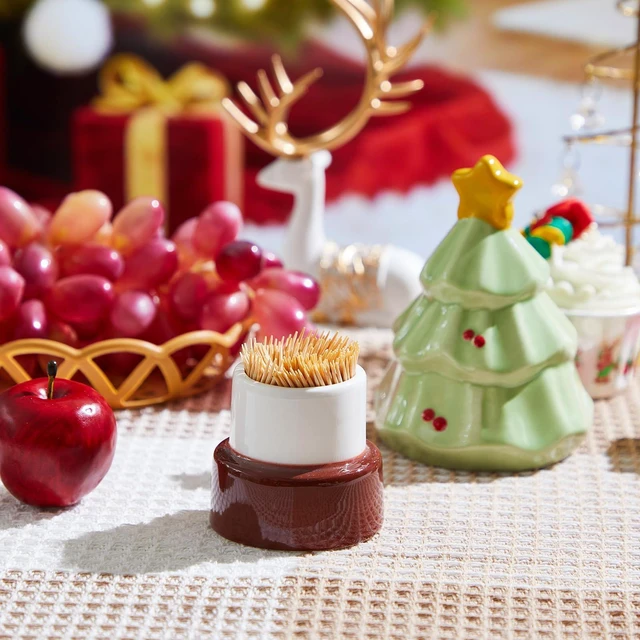 Alt view image 6 of 7 - Spring Tree Ceramic Toothpick Holder with Star Lid for Kitchen | Green Dispenser with Decorative Tree Design, Star Topper, Smooth Ceramic, Ideal for Dining Table Restaurant Home Decor