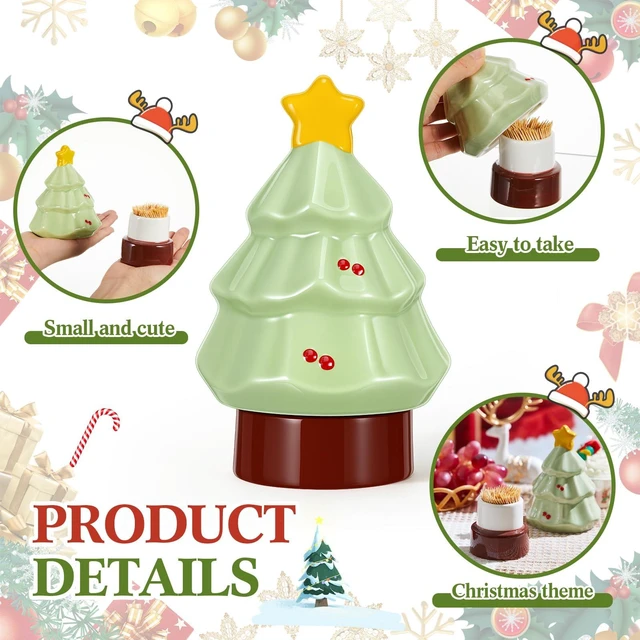 Alt view image 5 of 7 - Spring Tree Ceramic Toothpick Holder with Star Lid for Kitchen | Green Dispenser with Decorative Tree Design, Star Topper, Smooth Ceramic, Ideal for Dining Table Restaurant Home Decor
