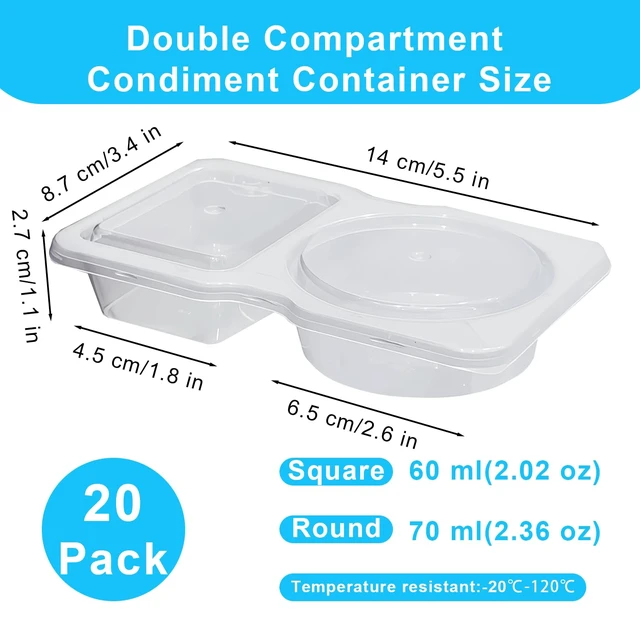 Alt view image 3 of 7 - 20-Pack 2-Compartment Snack Containers with Lids (40 Pieces) | Reusable Meal Prep Lunch Boxes for Portion Control, Microwave Safe Snack Pack, Ideal for Office, Gym, Travel Use