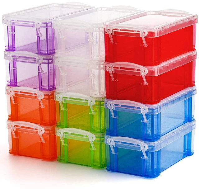 Main image of 12 Pack Small Plastic Storage Box with Lid, 5.3"x3"x2" Stackable Clear Latch Storage Case Bins Organizer Container for Craft Items, Jewelry Beads, 6 Colors