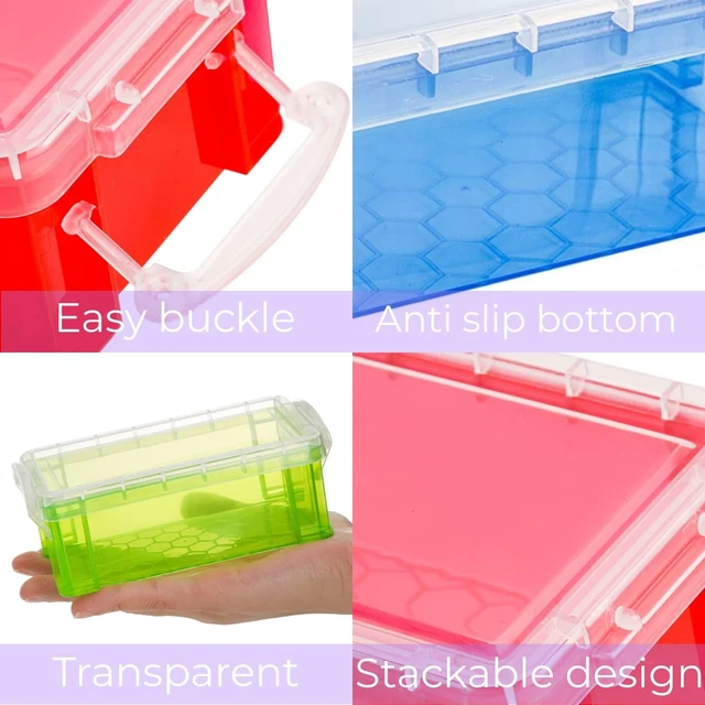 Alt view image 3 of 7 - 12 Pack Small Plastic Storage Box with Lid, 5.3"x3"x2" Stackable Clear Latch Storage Case Bins Organizer Container for Craft Items, Jewelry Beads, 6 Colors