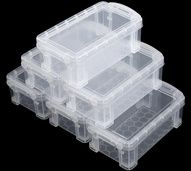Main image of 6 Pcs Mini Plastic Storage Containers, 5x3x1.8in with Locking Lids, Clear | Crafts, stationery, jewelry, sewing, beads, buttons, thread, pins, office supplies, small parts, multipurpose