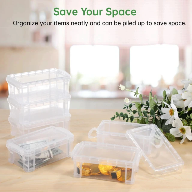 Alt view image 2 of 7 - 6 Pcs Mini Plastic Storage Containers, 5x3x1.8in with Locking Lids, Clear | Crafts, stationery, jewelry, sewing, beads, buttons, thread, pins, office supplies, small parts, multipurpose