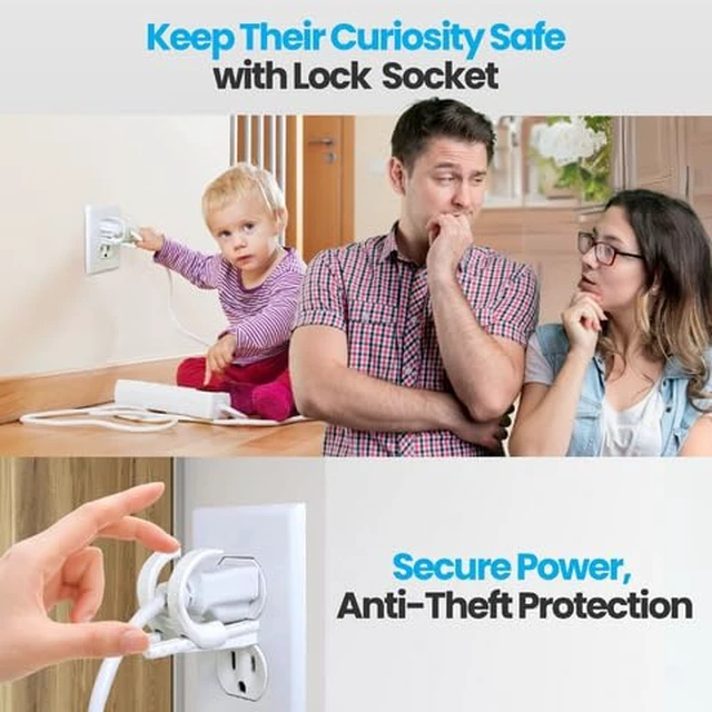 Alt view image 4 of 6 - Adjustable Outlet Cover Lock - White | Anti-Theft, Child-Safe Plug Lock | Secures 2 or 3 Pronged Plug & Adaptors, Includes Security Screw & Allen Wrench | Secures Most Cords | Made in USA