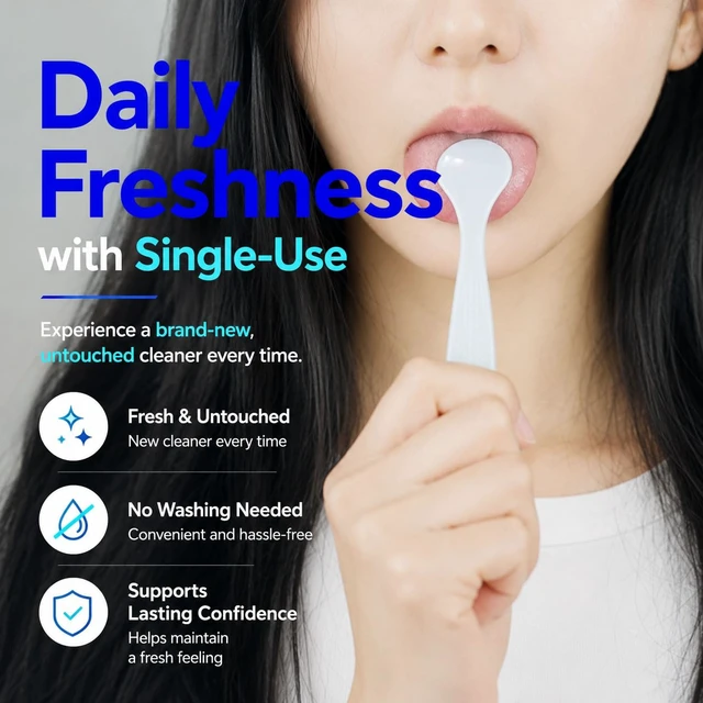 Alt view image 4 of 7 - Disposable Tongue Scraper Cleaners - 40 Count Made in Korea with Portable Travel Pouch, Resistant High-Grade POM Material, Single-Use Tongue Brush for Fresh Breath & Oral Care