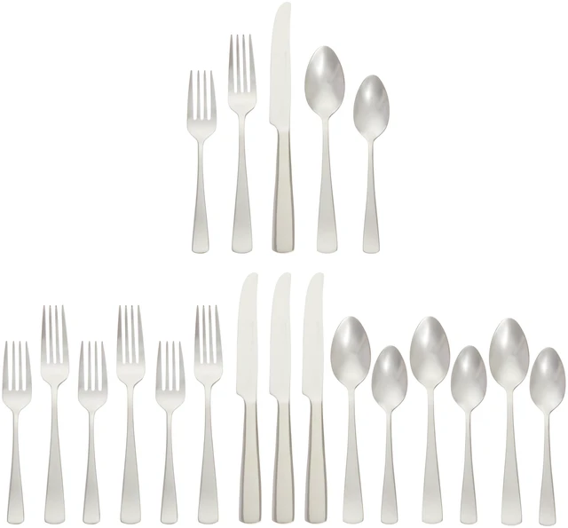 Main image of 20-Piece Stainless Steel Flatware Set with Square Edge, Dishwasher Safe, Simple Design, Service for 4, Silver