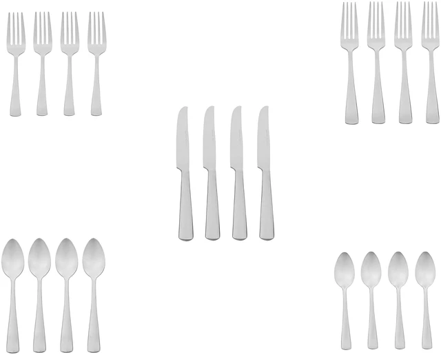 Alt view image 5 of 5 - 20-Piece Stainless Steel Flatware Set with Square Edge, Dishwasher Safe, Simple Design, Service for 4, Silver