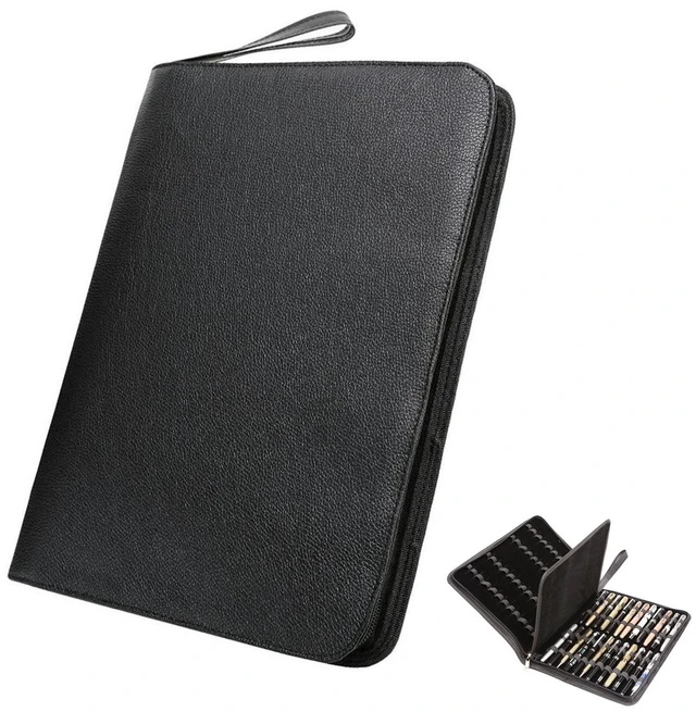 Main image of 48 PU Leather Fountain Pen Case Large Capacity Black Roller Ball Pen Holder Bag Pouch