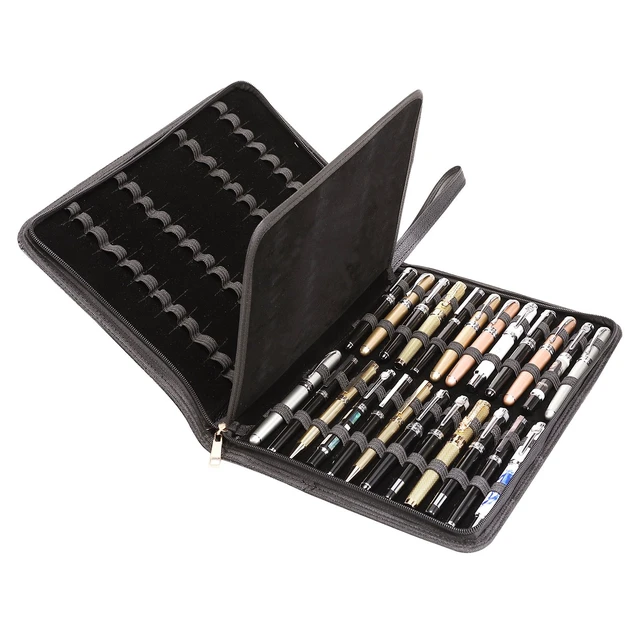 Alt view image 7 of 7 - 48 PU Leather Fountain Pen Case Large Capacity Black Roller Ball Pen Holder Bag Pouch