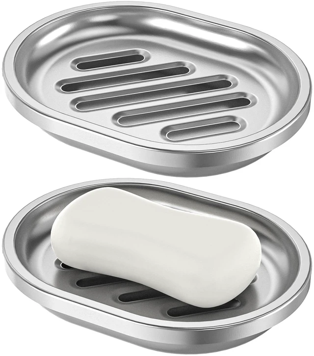 Main image of Stainless Steel Soap Dish, 2 Pack, Large Double-Layer Draining Tray | Metal Bar Soap Dish for Bathroom, Shower, Kitchen Sink Counter, Container for Sponges, Steel wool, Scrub brushes, Anti-Rust