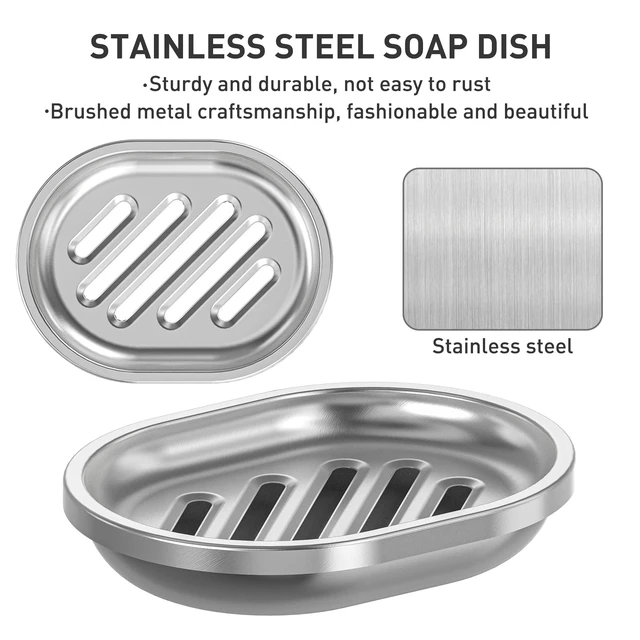 Alt view image 3 of 7 - Stainless Steel Soap Dish, 2 Pack, Large Double-Layer Draining Tray | Metal Bar Soap Dish for Bathroom, Shower, Kitchen Sink Counter, Container for Sponges, Steel wool, Scrub brushes, Anti-Rust
