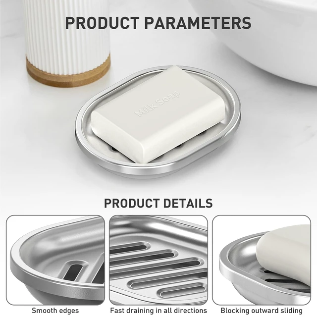 Alt view image 4 of 7 - Stainless Steel Soap Dish, 2 Pack, Large Double-Layer Draining Tray | Metal Bar Soap Dish for Bathroom, Shower, Kitchen Sink Counter, Container for Sponges, Steel wool, Scrub brushes, Anti-Rust