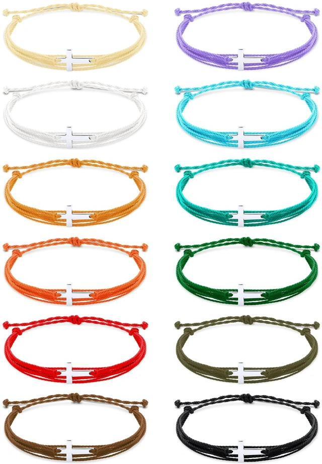 Main image of 48 Pcs Cross Bracelets Bulk Christian Gifts Braided Rope for Women Men Kids | Adjustable, Religious Party Favors, WWJD Bracelets for Teen Girls, Multicolor Woven Cord, Bulk Pack, Fits All Ages