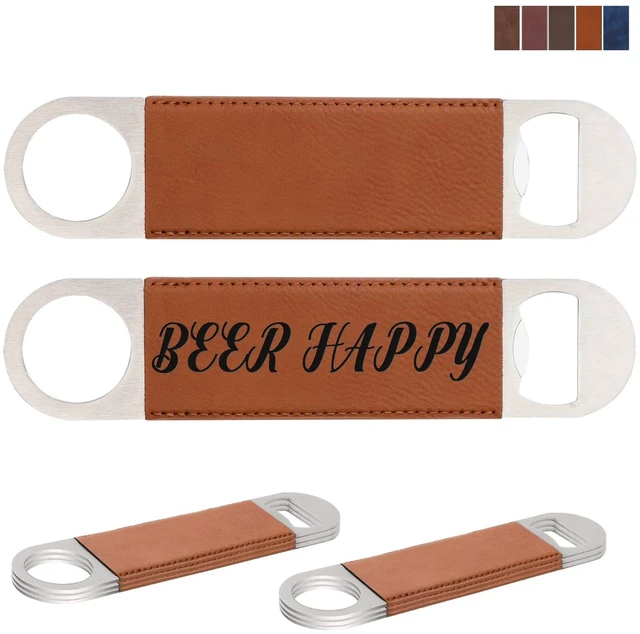 Main image of 8 Pack Leather Flat Bottle Opener 7" Yellow Brown for Engraving | Laser Engraving Ready, DTF Transfer Compatible, Custom Stainless Steel Opener for Kitchen,Bar,Restaurant or Home