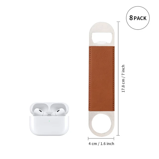 Alt view image 3 of 6 - 8 Pack Leather Flat Bottle Opener 7" Yellow Brown for Engraving | Laser Engraving Ready, DTF Transfer Compatible, Custom Stainless Steel Opener for Kitchen,Bar,Restaurant or Home