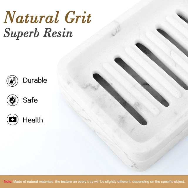 Alt view image 3 of 7 - Soap Dish, Dual-Layer Resin Bar Soap Tray Container Box Case Holder | with Detachable Slotted Draining Board Small Tray for Bathroom Kitchen Shower Bathtub Sinks Counter-top - White Marble